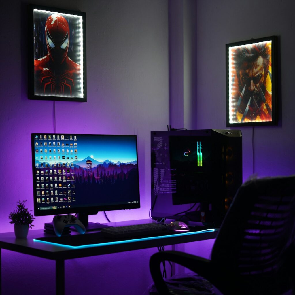 Gamer's desk in a dark room